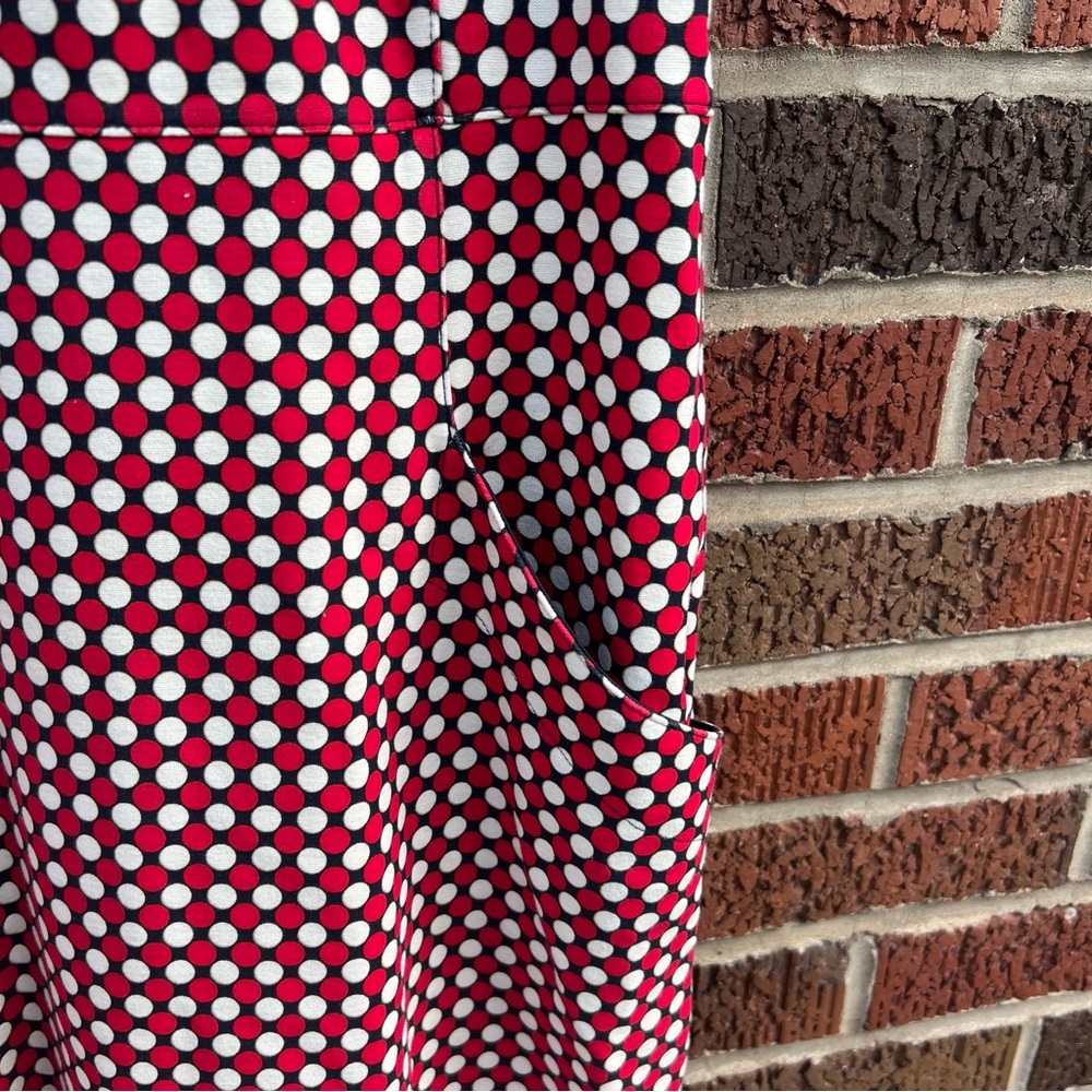 Land’s End Red Navy Cream Polka Dot Patterned Sleeveless Pencil Dress - Picture 3 of 3